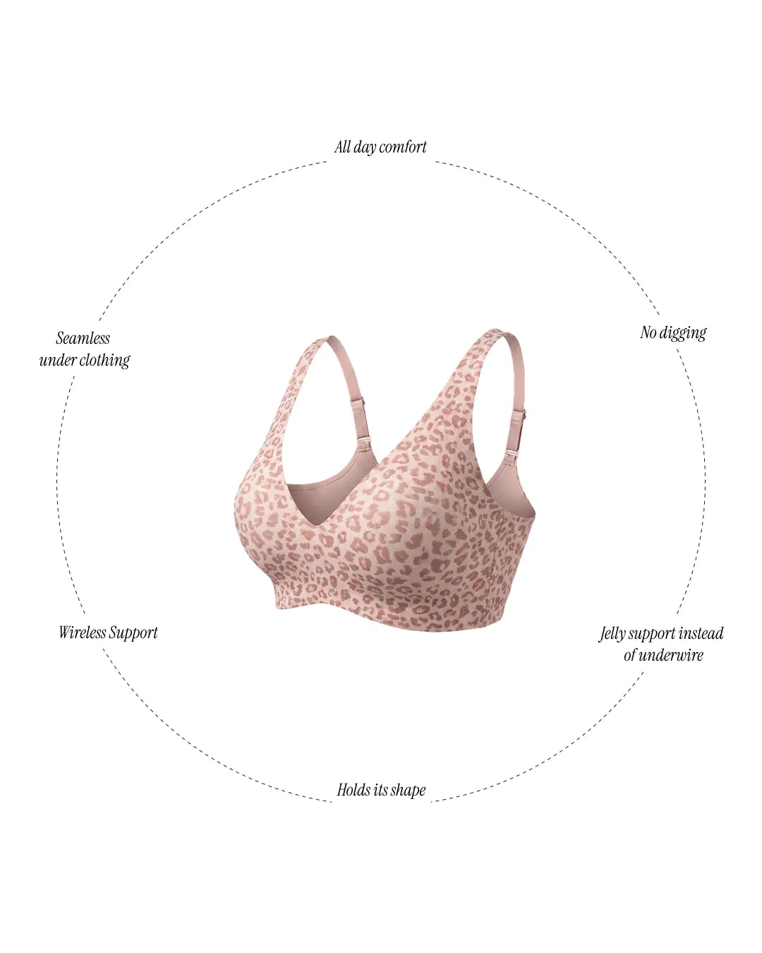 Shaping Wireless Deep-V Push Up Jelly Bra | Pink Leopard Print